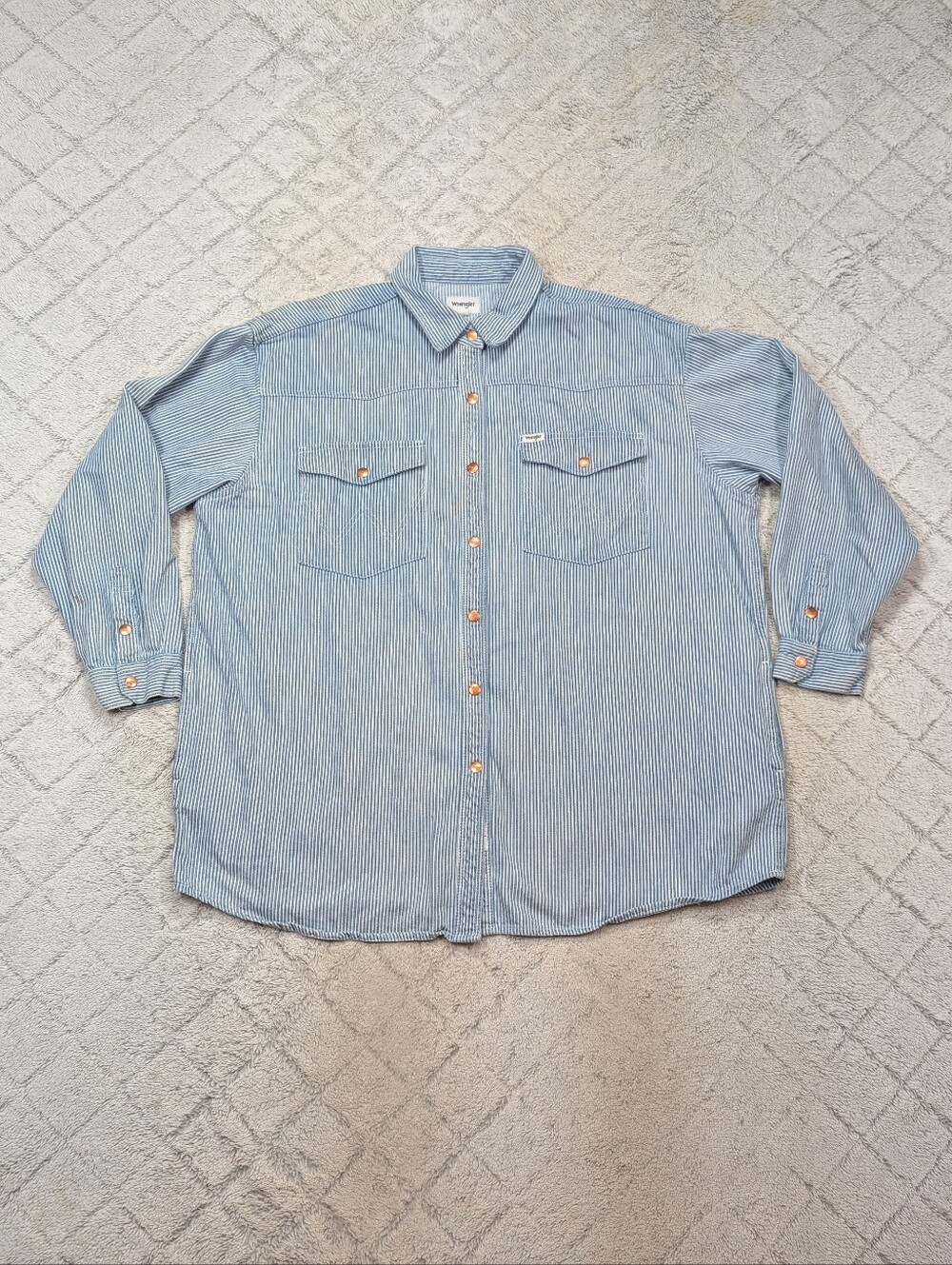 Anthropologie Wrangler Shirt Womens XL Blue Stripe Jumbo Western Denim Shacket